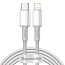 Кабель Type-C - Lightning для зарядки 2 м 20W плетеный Baseus High Density (быстрая зарядка PD) белый