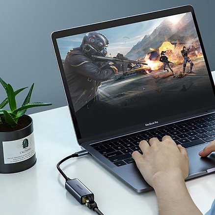 Переходник Type-C - Gigabit Ethernet длина 10 см Ugreen CM199 серый