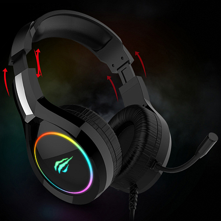 Наушники HV-H2232D полноразмерные с микрофоном и RGB подсветкой игровые черные