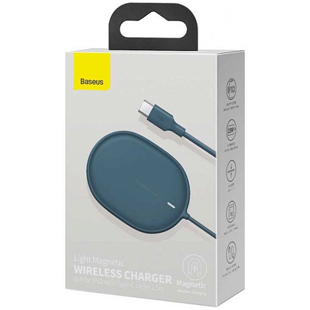 Беспроводная магнитная зарядка MagSafe для iPhone 15W с Type-C Baseus Light BS-W518 синяя
