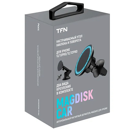 Держатель автомобильный на панель и в решетку обдува TFN MagDiskCar черный