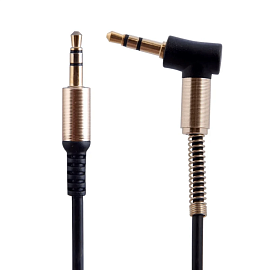 Кабель 3,5 мм - 3,5 мм угловой (стандартный аудио разъем) Aux 1 м Digitalpart AUX 3.5 мм с пружиной черный