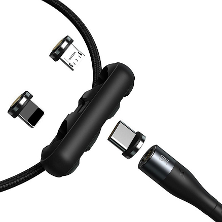 Кабель USB - MicroUSB, Lightning, Type-C 1 м 5А 40W магнитный плетеный Baseus Zinc (быстрая зарядка) черно-серый