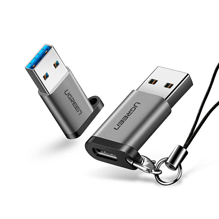 Переходник USB 3.0 - Type-C (папа - мама) компактный Ugreen US276 серый