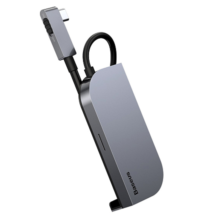 Хаб (разветвитель) Type-C - HDMI 4K, 2 х USB 3.0, Type-C PD с картридером SD и MicroSD Baseus Bend Angle No.7 серый
