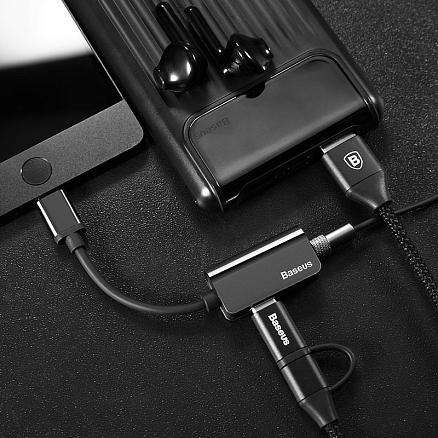 Переходник Type-C - 3,5 мм, Type-C (папа - мама, мама) 12 см Baseus L40 черный