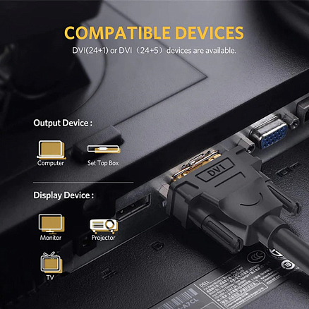 Кабель DVI-D - DVI-D (папа - папа) длина 1,5 м Ugreen DV101 черный