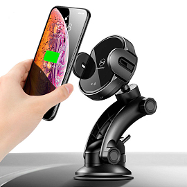 Держатель автомобильный на стекло или панель с беспроводной зарядкой 10W (быстрая) и сервоприводом Mcdodo CH-6100 черный