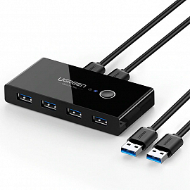 USB 3.0 Switch 2х4 порта (2 USB входа на 4 USB выхода) Ugreen US216 с питанием MicroUSB черный