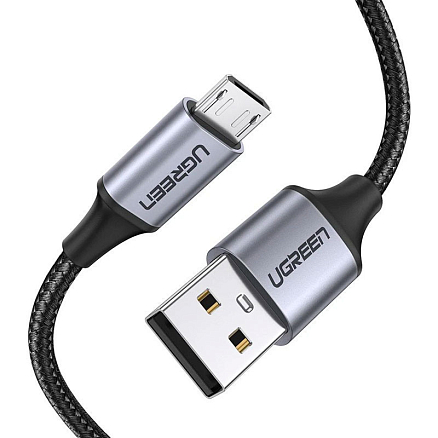 Кабель USB - MicroUSB для зарядки 3 м 2А 18W плетеный Ugreen US290 (быстрая зарядка QC 3.0) черный