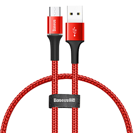 Кабель MicroUSB - USB 2.0 для зарядки 0,25 м 3А плетеный Baseus Halo (быстрая зарядка QC 3.0) красный