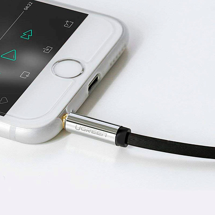 Кабель 3,5 мм - 3,5 мм угловой (стандартный аудио разъем) Aux 2 м плоский Ugreen AV119 черный