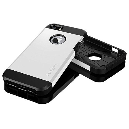 Чехол для iPhone 5, 5S, SE гибридный для экстремальной защиты Spigen SGP Tough Armor серебристый