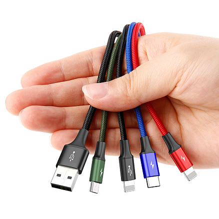 Кабель USB - 2 х Lightning, MicroUSB, Type-C 1,2 м 3.5A плетеный Baseus Rapid черный