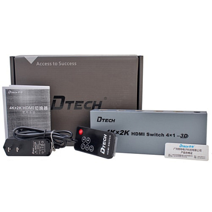 HDMI Switch на 4 порта 4Kx2K (4 входа на 1 выход) + Audio (7.1, SPDIF Toslink, Coaxial) Dtech DT-7041