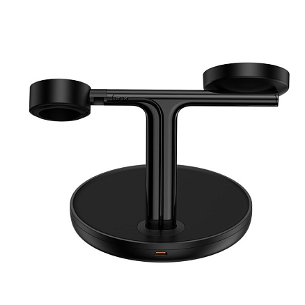 Беспроводная зарядка 3-в-1 для телефона, Apple Watch, наушников Baseus Swan (быстрая зарядка) черная