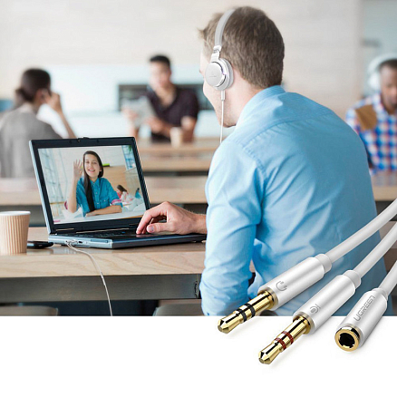 Кабель 3,5 мм - 2 х 3,5 мм наушники и микрофон (мама - папа, папа) длина 22 см Ugreen AV140 белый