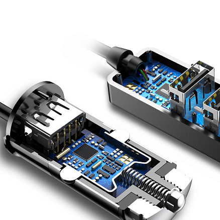 Зарядное устройство автомобильное с четырьмя USB входами 5.5А и кабелем 1,5 м Baseus Enjoy Together черное