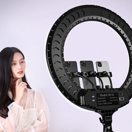 Кольцевая лампа диаметром 54 см с пультом ДУ RL-21 (три крепления для телефонов) черная