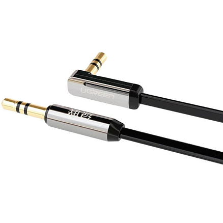 Кабель 3,5 мм - 3,5 мм угловой (стандартный аудио разъем) Aux 2 м плоский Ugreen AV119 черный