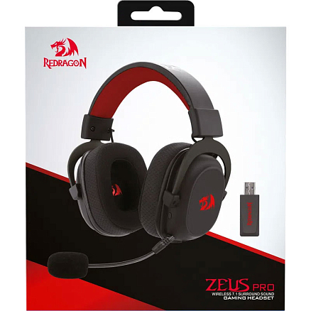 Наушники беспроводные Redragon Zeus Pro полноразмерные с микрофоном и RGB подсветкой игровые черно-красные