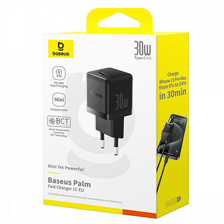 Зарядное устройство сетевое Type-C 30W Baseus Palm (быстрая зарядка PD) черное