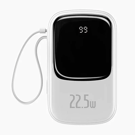 Внешний аккумулятор Baseus Qpow Digital с встроенным кабелем Type-C 20000мАч (USB, Type-C, Lightning, ток 5А, 22.5 Вт) белый