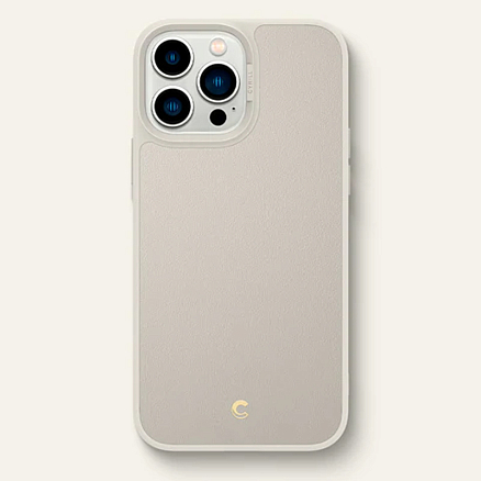Чехол для iPhone 13 Pro Max гибридный с кожей Spigen Сyrill Leather Brick кремовый