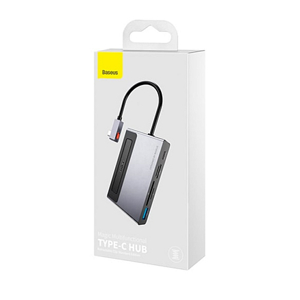 Хаб (разветвитель) Type-C - USB 3.0, SD, microSD, HDMI, Type-C PD, 3.5 мм Baseus Magic серый