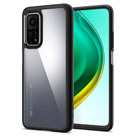 Чехол для Xiaomi Mi 10T, Mi 10T Pro гибридный Spigen Ultra Hybrid прозрачно-черный матовый
