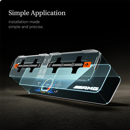 Защитное стекло для экрана мультимедиа системы автомобиля Mercedes E-Class 2020-2021 Spigen EZ FIT прозрачное