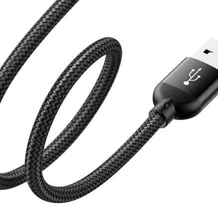 Кабель USB - Type-C + переходник на Lightning для зарядки 23 см 2.4А плетеный Baseus U-Shaped черный