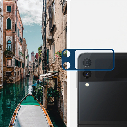 Защитное стекло на камеру и пленка на корпус для Samsung Galaxy Z Flip 3 Spigen GLAS.tR черное