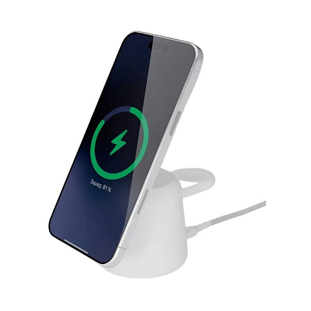 Беспроводная зарядка 2-в-1 MagSafe для iPhone и Apple Watch 15W Uzay Drum белая