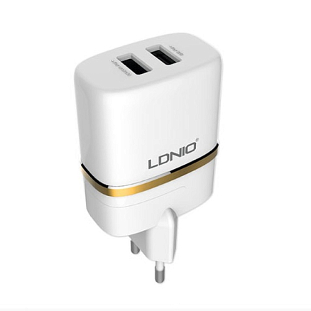 Зарядное устройство сетевое с двумя USB входами 2.4А и MicroUSB кабелем Ldnio DL-AC52 белое