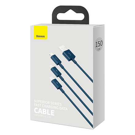 Кабель USB - Lightning, MicroUSB, Type-C 1,5 м 3.5A Baseus Superior синий