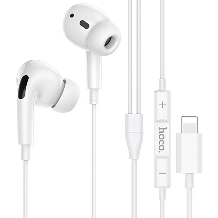 Наушники Hoco M1 Pro в разъем Lightning вакуумные с микрофоном и пультом белые