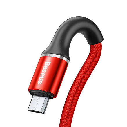 Кабель MicroUSB - USB 2.0 для зарядки 0,25 м 3А плетеный Baseus Halo (быстрая зарядка QC 3.0) красный