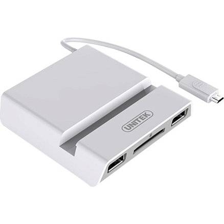 Переходник MicroUSB - USB хост OTG на 3 порта с SD картридером Unitek Y-2165B