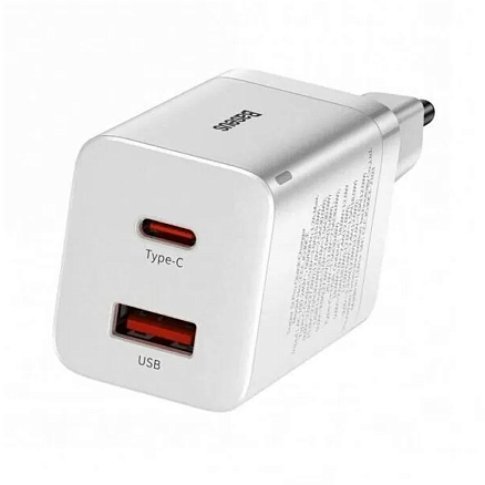 Зарядное устройство сетевое с USB и Type-C 30W Baseus Super Si Pro (быстрая зарядка QC, PD) белое