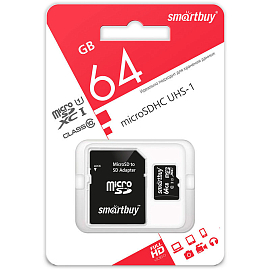 Карта памяти Smart Buy microSDXC (Class 10) 64GB + SD-адаптер (SB64GBSDCL10-01)