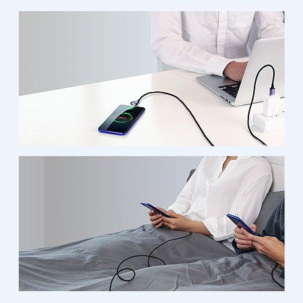 Кабель USB - MicroUSB, Type-C для зарядки 1 м 3А плетеный Ugreen US177 черный