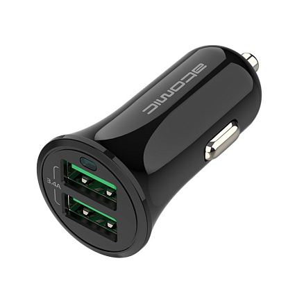 Зарядное устройство автомобильное с двумя USB входами 3.4A и MicroUSB кабелем Atomic C240M черное