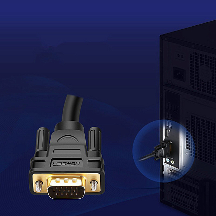 Кабель VGA - VGA (папа - папа) длина 3 м Ugreen VG101 с ферритами черный