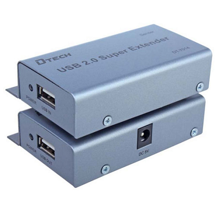 Удлинитель USB 2.0 (USB Extender) до 100 метров по витой паре Dtech DT-7014 с питанием