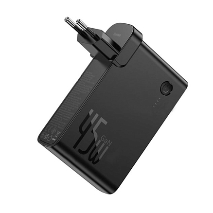 Зарядное устройство сетевое с USB и Type-C входами 5А 45W (быстрая зарядка QC 3.0, PD 3.0) + внешний аккумулятор 10000мАч Baseus GaN Power Station черное