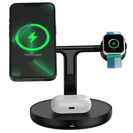 Беспроводная зарядка 3-в-1 для телефона, Apple Watch, наушников Baseus Swan (быстрая зарядка) черная