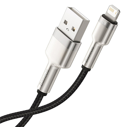 Кабель USB - Lightning для зарядки iPhone 0,25 м 2.4А плетеный Baseus Cafule Metal Data черно-серебристый
