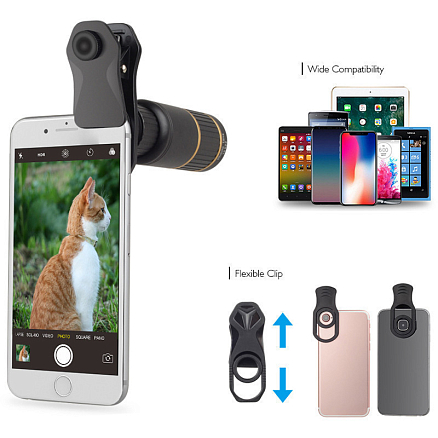 Объектив для телефона универсальный 6-в-1: Telephoto 16Х, Fisheye, Wide-Angle, Macro и 2 фильтра Apexel APL-JS16 + штатив для телефона