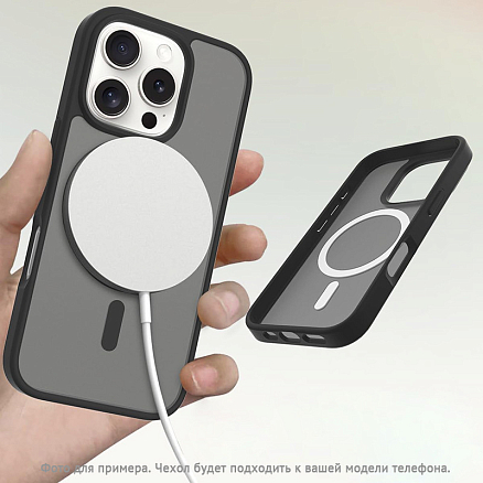 Чехол для iPhone 16 гибридный Matt Case MagSafe прозрачно-черный